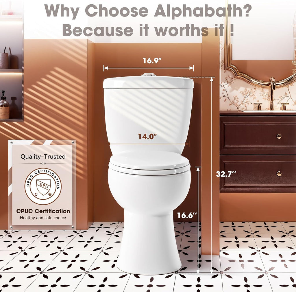 17' Comfort Height Toilet with Soft close seat, Two piece Toilets for Bathroom, Nano Self-Cleaning Glaze, Dual Flush 0.8/1.28 GPF, Easy to Clean & Install, ADA Height, 12' Rough-In