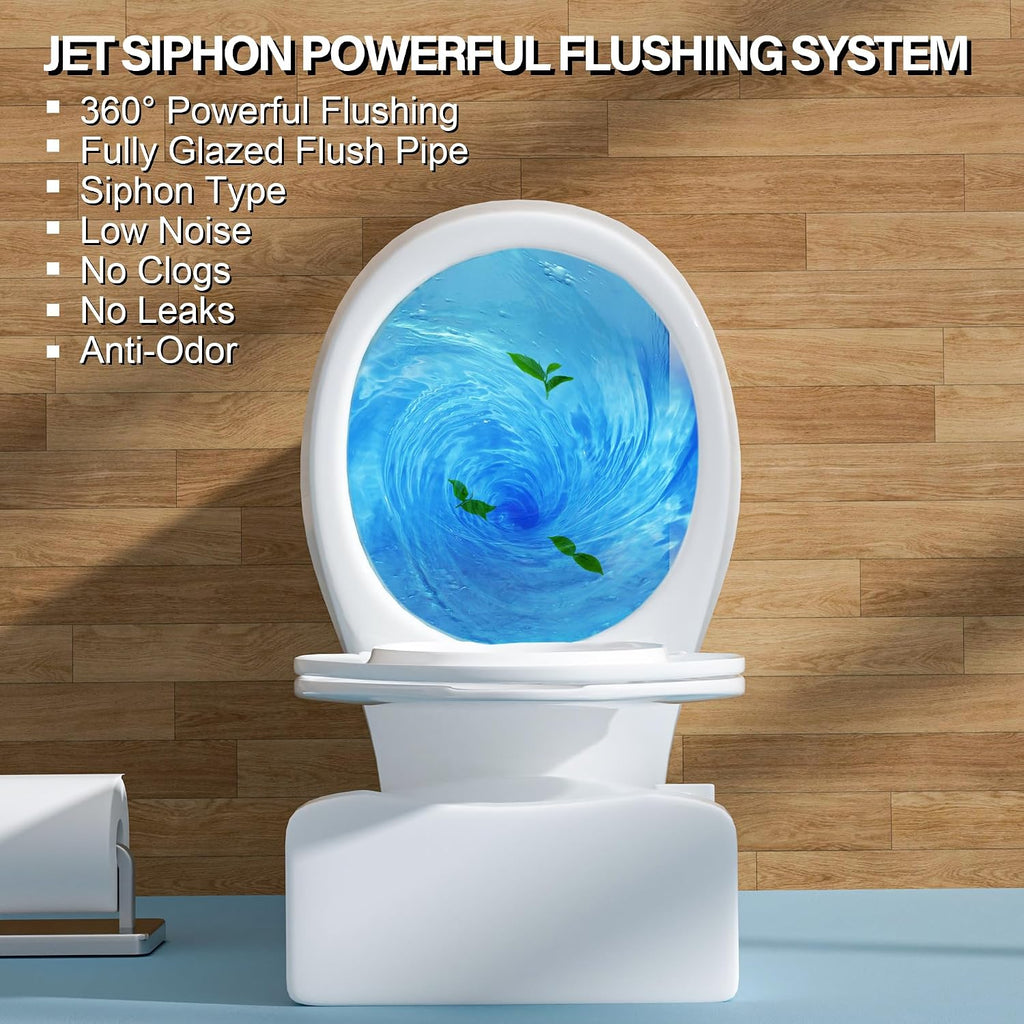 17.5' ADA Compact Chair Tall Toilet for Seniors 1.28 Single Flush White | Round High Toilet for Small Bathroom Space, Comfort Bowl Height 16.75', 12' Rough In