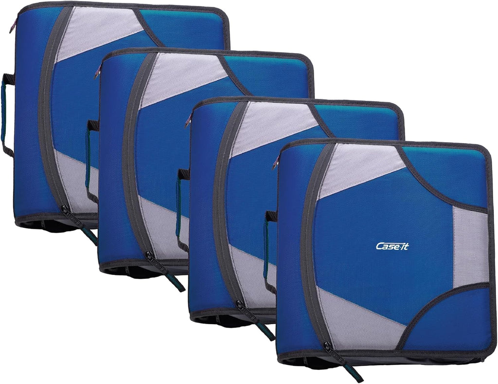 Case-it King Sized Zip Tab School Zipper Binder | 4-Inch D-Rings, 800 Sheet Capacity, 5-Subject Expanding File Folder, Multiple Pockets & Storage Organizer, Shoulder Strap | D-186 Midnight Blue|4 Pack
