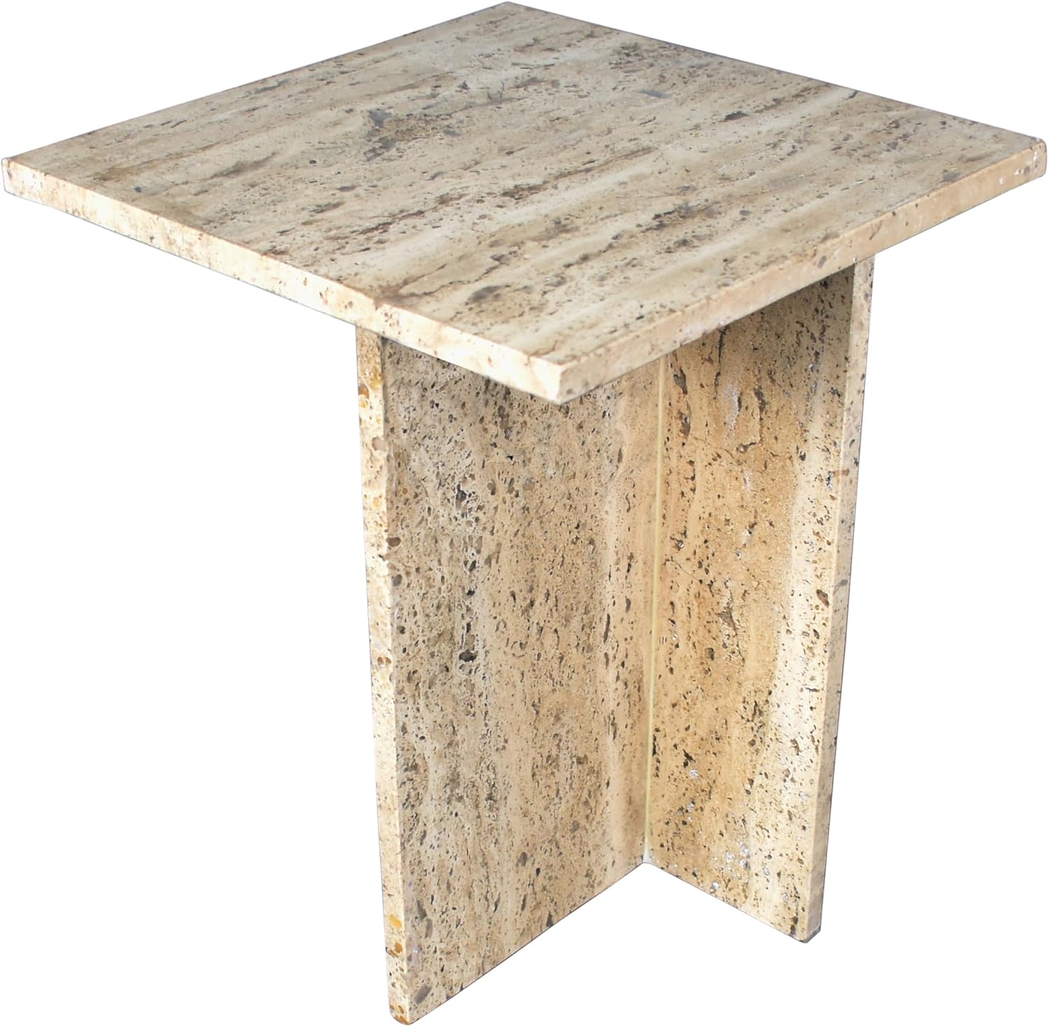 JONATHAN Y MTB1104B Cecil 18.5' Contemporary Natural Marble Handmade T-Shaped End Table, Side Table for Living Room, Bedroom, Bathroom, Travertine