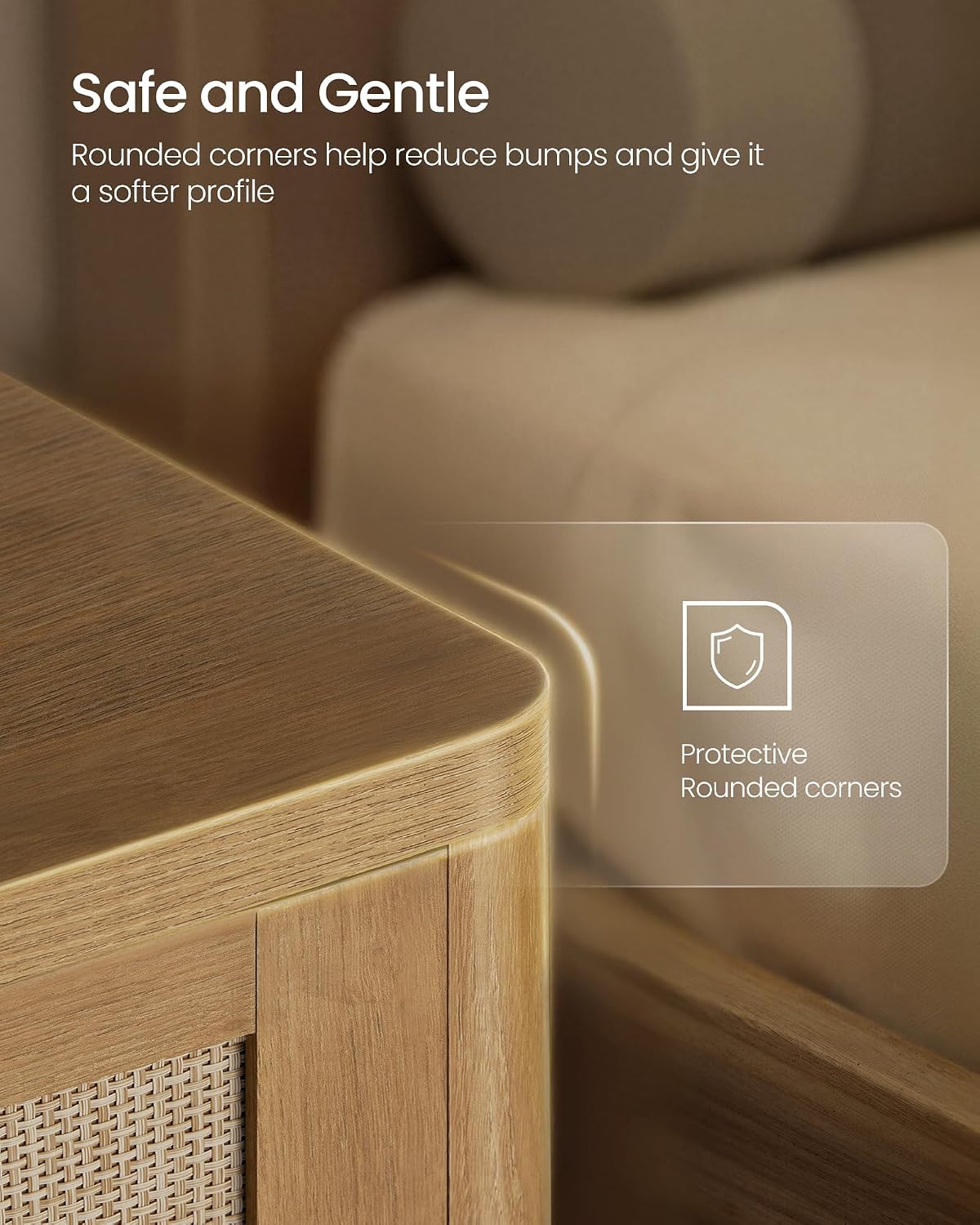 VASAGLE ELLAN Collection - Boho Nightstands with Rattan-Look Drawer, Set of 2 Accent Side End Tables with Open Compartment, Rounded Corners, for Bedroom Bedside, Natural Brown ULET818KC01