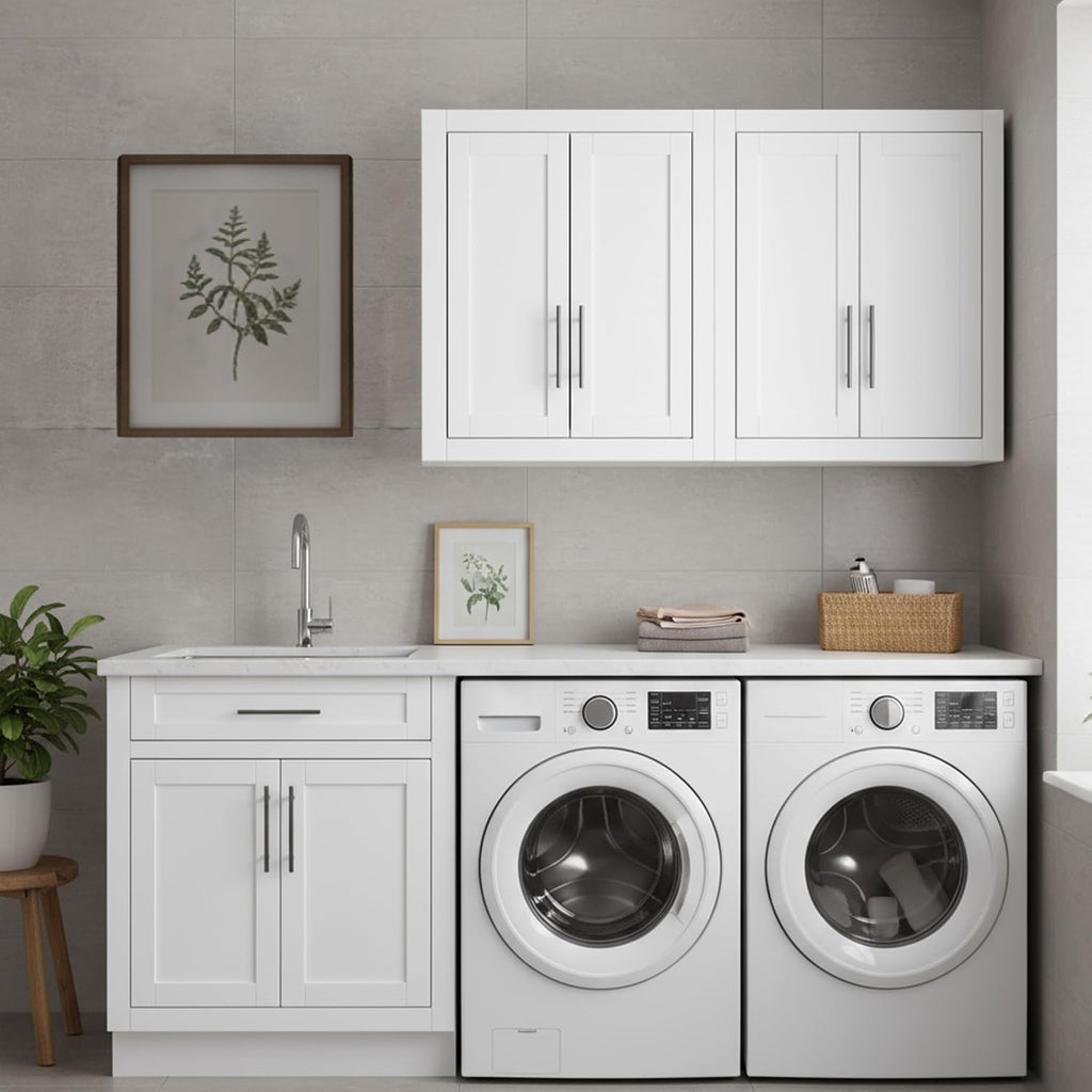 Crosley Furniture Savannah 2-Piece Wall Storage Cabinet, Cabinets for Laundry, Bathroom, Kitchen, White