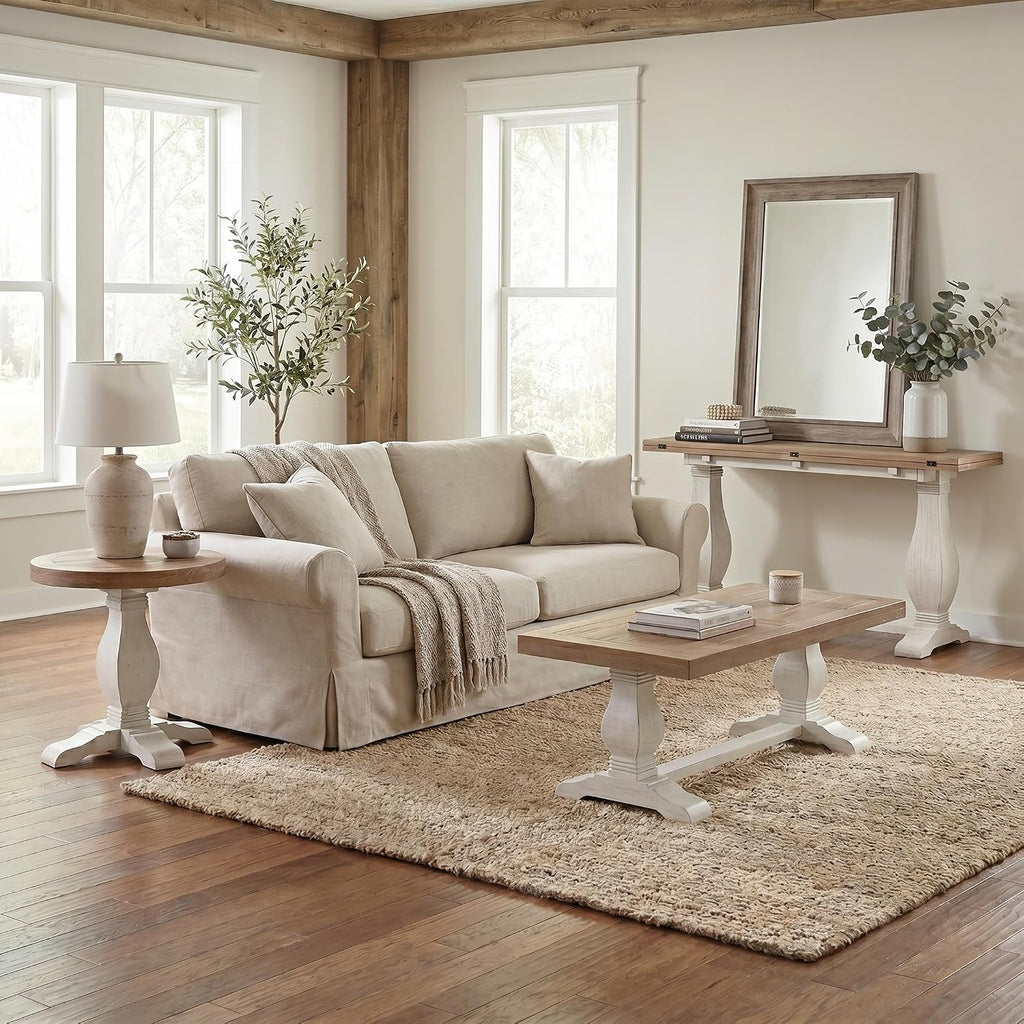 Martin Svensson Home Napa Solid Wood Pedestal End Table, White and Driftwood