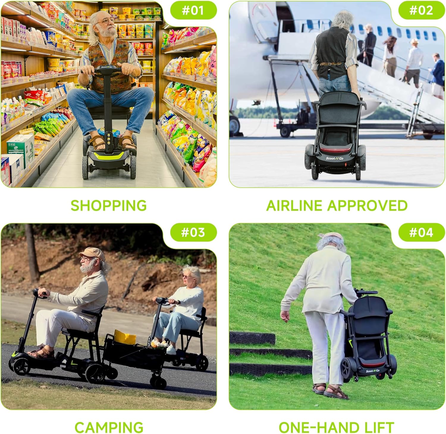 SCOOTNGO Mobility Scooters for Seniors, 4 Wheel Foldable Lightweight Airline Approved Mobility Scooter for Adults, Dual Batteries, Portable, No Assembly Needed (Black Red, with Folding Trailer)