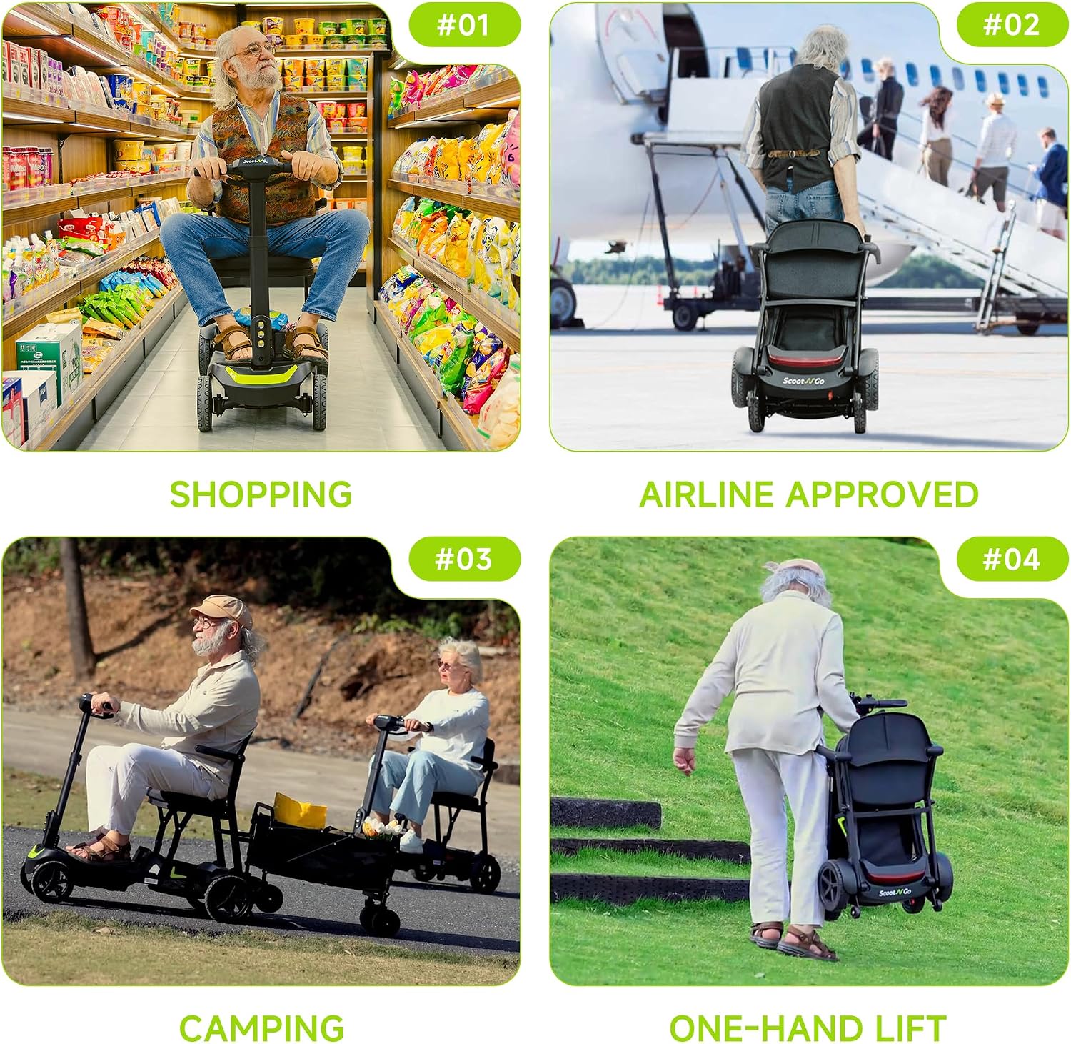 SCOOTNGO Mobility Scooters for Seniors, 4 Wheel Foldable Lightweight Airline Approved Mobility Scooter for Adults, Dual Batteries, Portable, No Assembly Needed (Black Red, Standard)