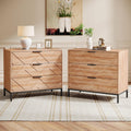 Tribesigns Wooden Nightstand Set of 2 with 3 Drawers, 31' Wide Night Stand with Metal Legs, Modern Large Bedside End Table for Bedroom, Living Room