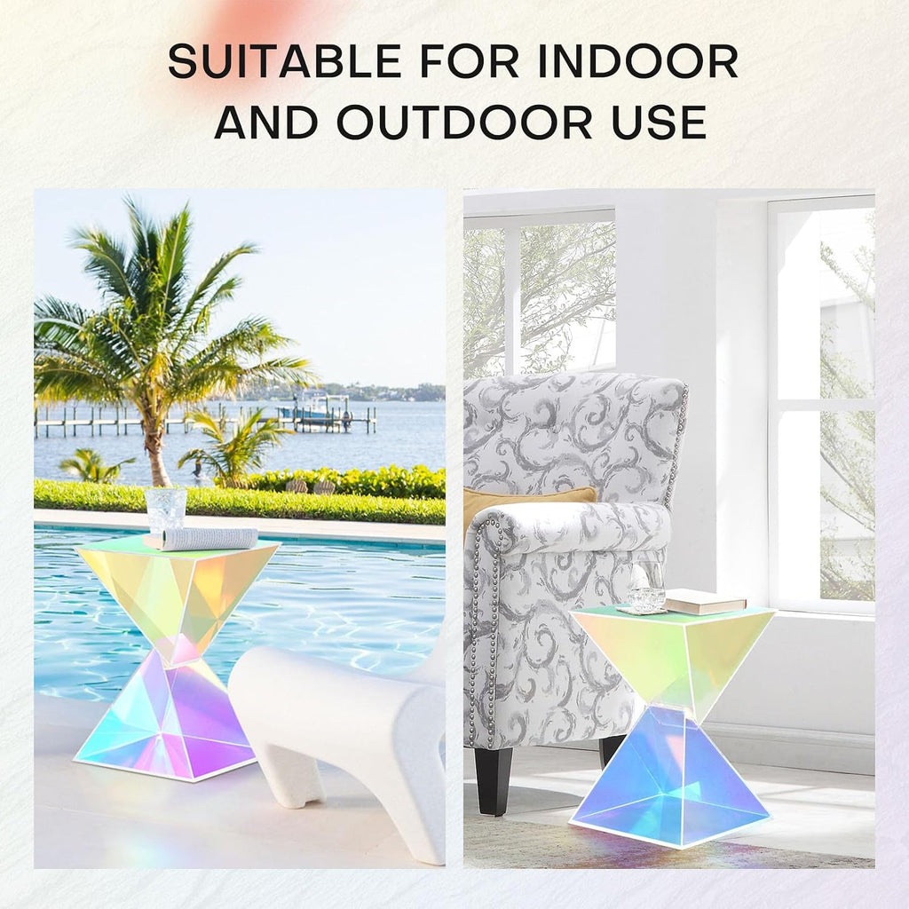 BECHAEO Iridescent Acrylic Side Table Set of 2, Small End Tables for Small Spaces, Modern Acrylic End Tables Living Room Nightstand with Irregular Design, Lightweight Farmhouse Outdoor Side Tables