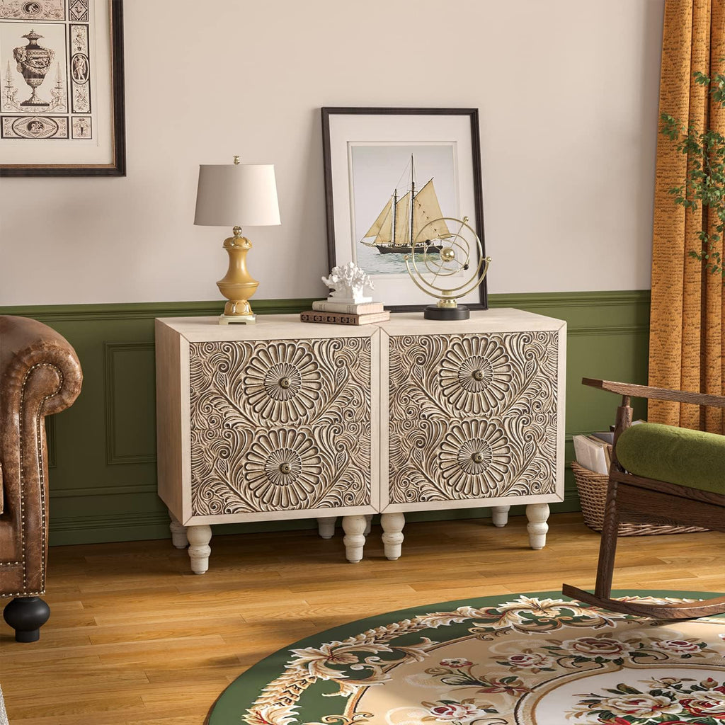 COSIEST 2 Pieces Nightstand, 14' D x 18' W x 21.5' H MDF End Table with 2 Drawers, Vintage Style Wood Bedside Table, Bedroom Accessories for Home, Office, College Dorm