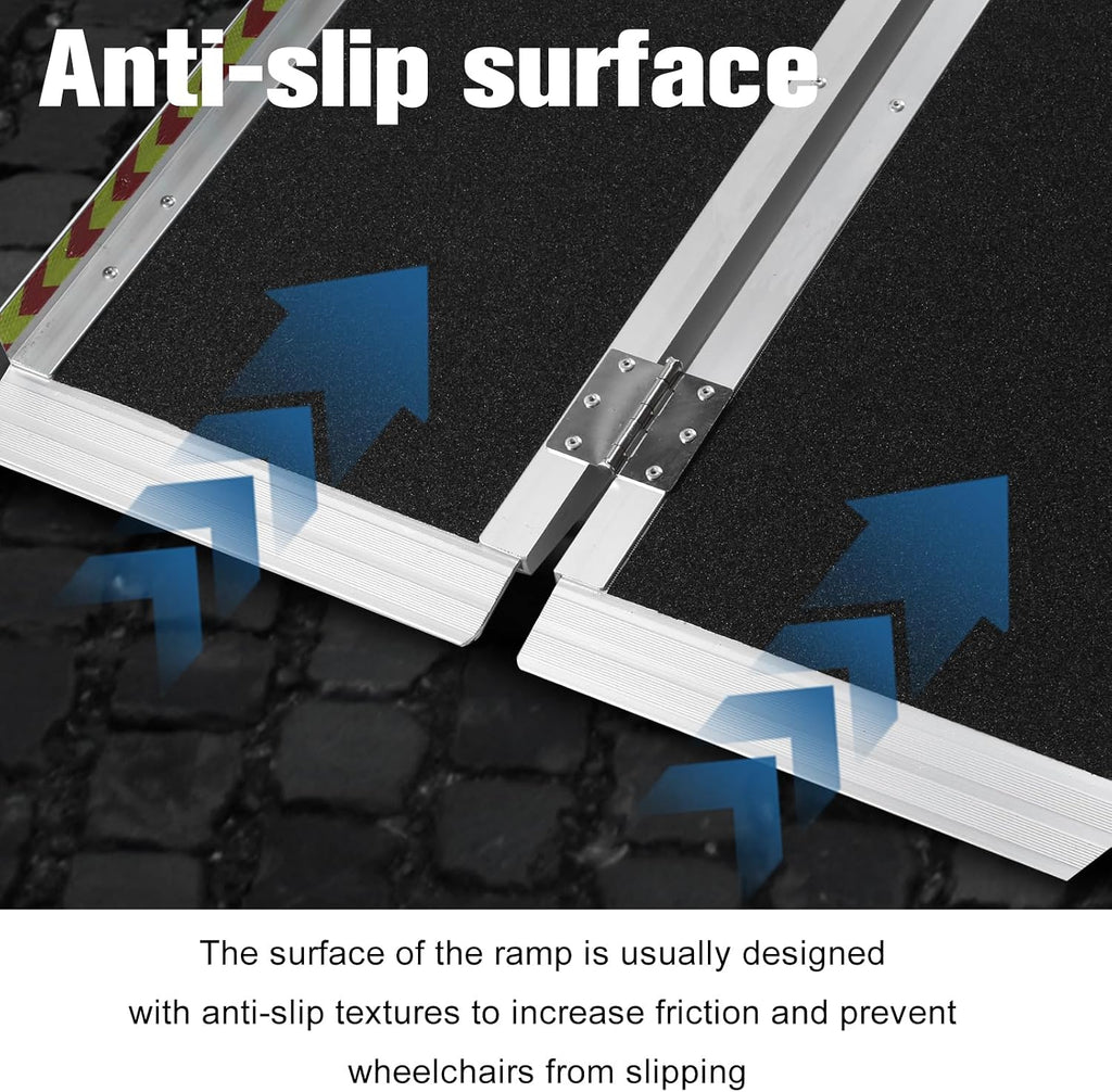 6FT Portable Wheelchair Ramp, Heavy Duty Aluminum Folding Ramp for Wheelchairs & Scooters, Non-Slip Threshold Ramp for Home Steps, Doors & Vehicles
