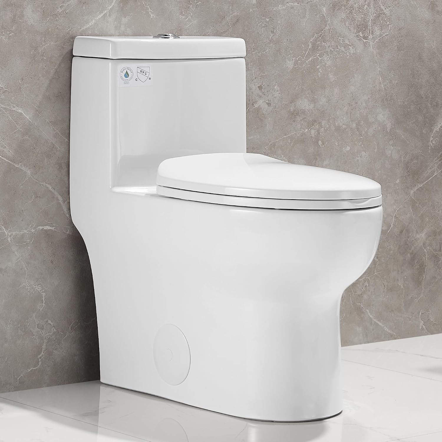 Swiss Madison Well Made Forever SM-1T277, Sublime II One-Piece Round Toilet & DeerValley DV-1F026 Ally Dual Flush Elongated Toilet with Soft Close Seat, High-Efficiency Supply