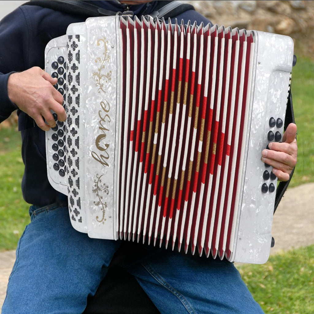 Horse 34 Key Accordion, FBE 12 Bass 3 Row, Made of Celluloid Louder & Clearer Timbre than Plastic,Accordions Instrument for Adults,W/Luxury Backpack,Straps,34 Buttons Acordeón Acordeones Para Adultos