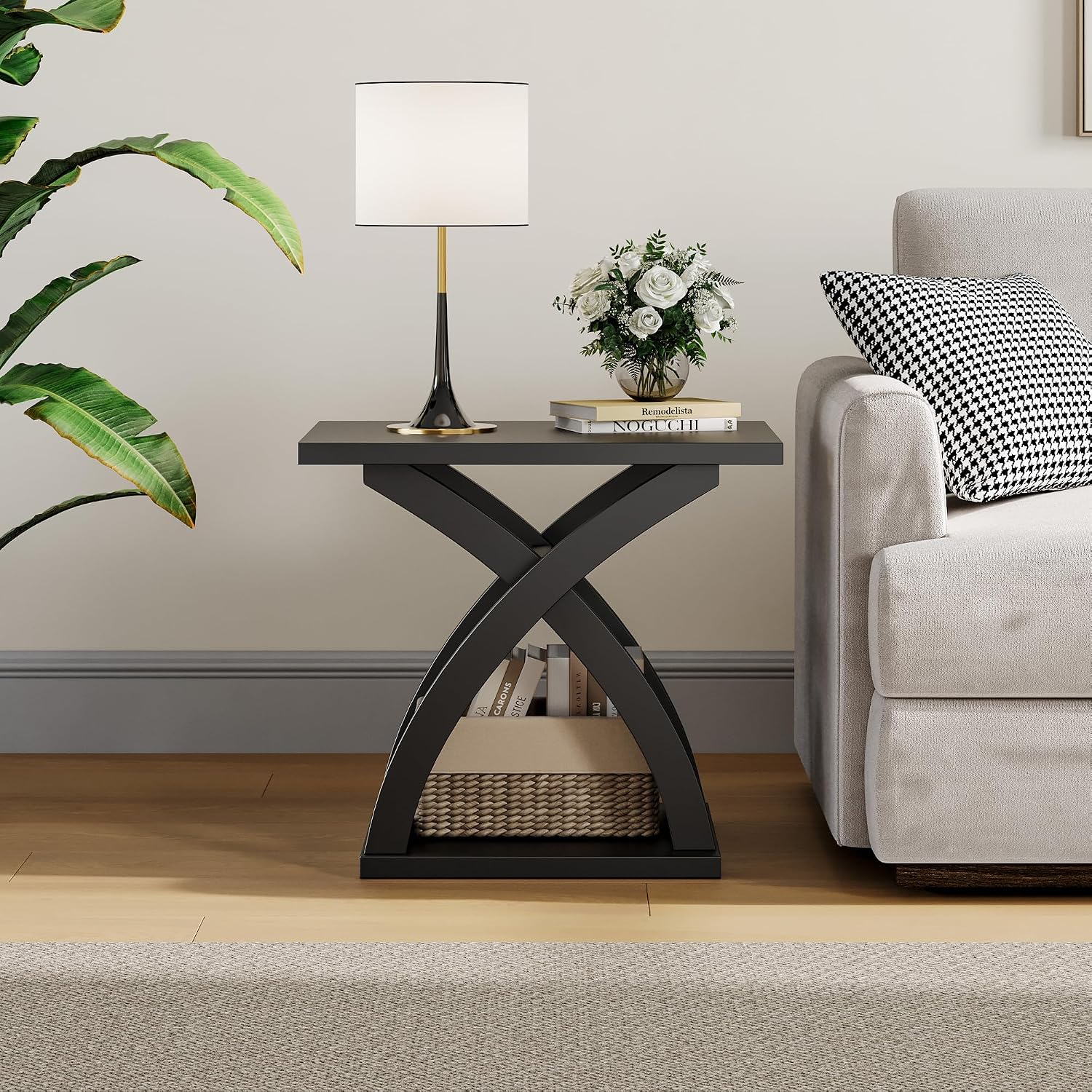 ChooChoo End Side Table Set of 2, Modern End Table with Storage Shelf, X-Design Side Table Living Room