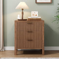 End Table with Storage, Wooden Farmhouse Nightstands with 3 Drawers, Bedside Table - Boho Tall Side Table Accent for Bedroom, Living Room, Walnut