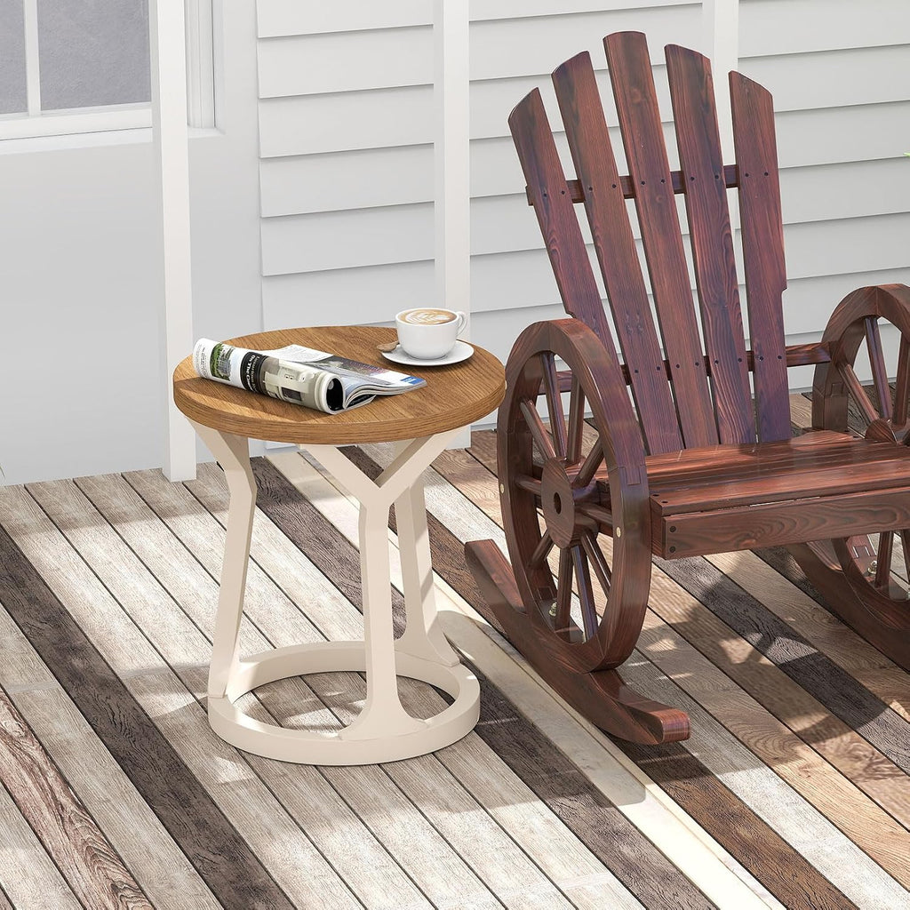 2PCS Round End Table Living Room, Set of 2 Rustic Side Table, 22' H Nightstand with Thick Top, Accent Tables for Bedroom Living Room Entryway, Natural & White
