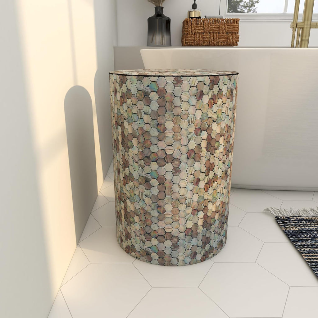 Deco 79 Mother of Pearl Shell Geometric Handmade Side End Accent Table Mosaic End Table, Side Table 14' x 14' x 20', Multi Colored