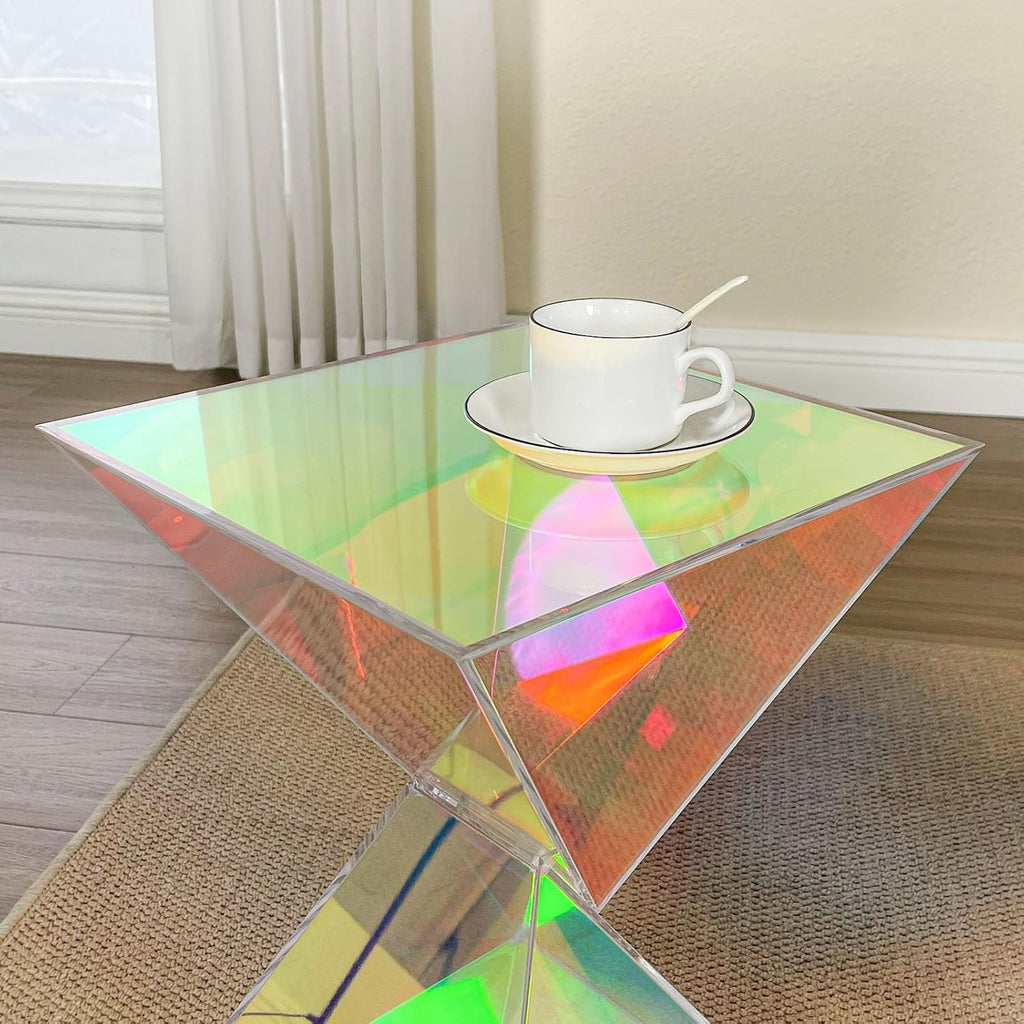BECHAEO 12.6' Iridescent Acrylic Side Table, Small End Tables for Small Spaces, Modern Acrylic End Tables Living Room Nightstand with Irregular, Lightweight Farmhouse Outdoor Side Tables for Patio