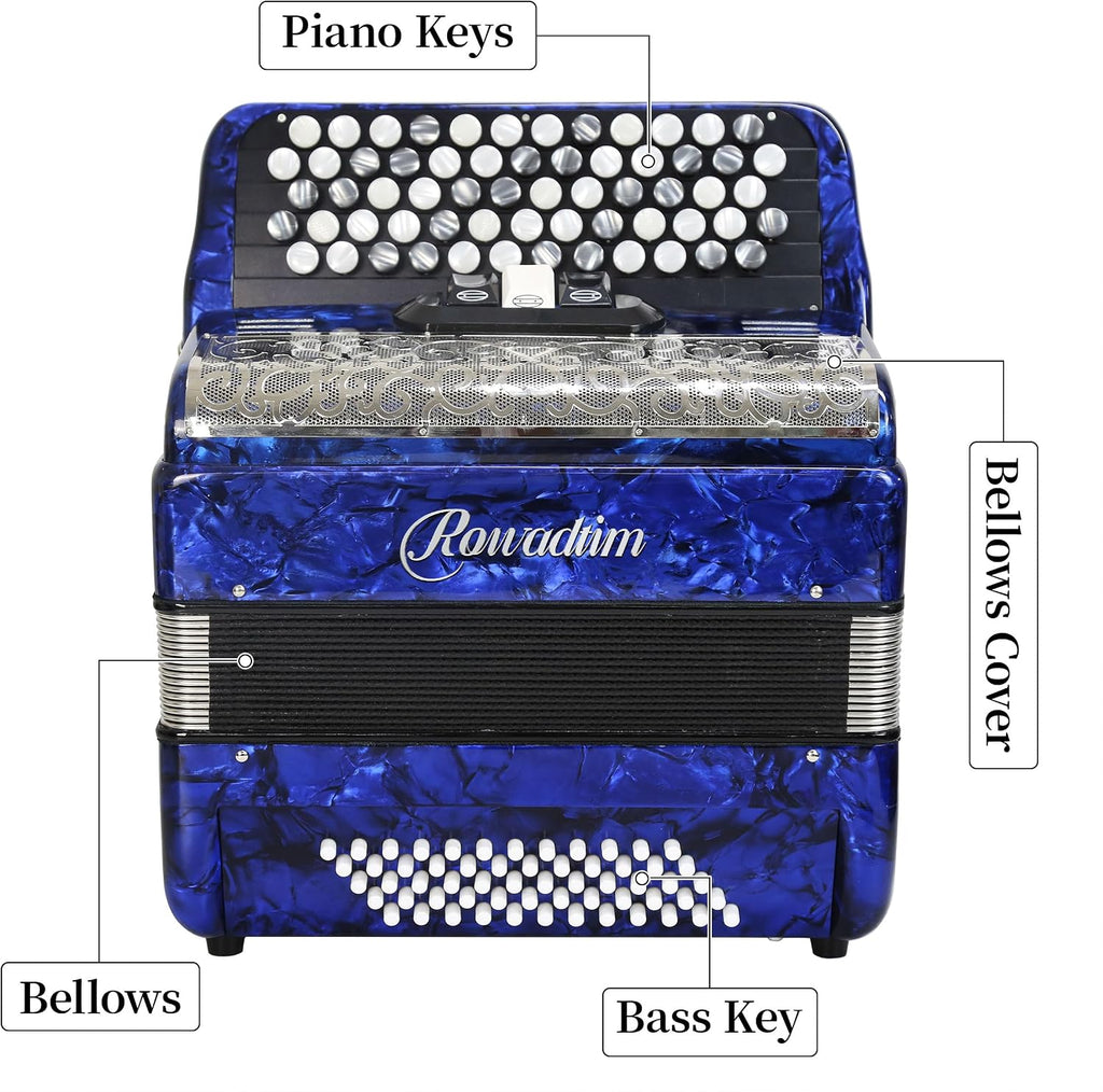 Accordion - 62 Key 60 Bass Professional Piano Model with Backpack & Strap | Lightweight, Portable Design for Beginners, Students & Adult Musicians (Blue)