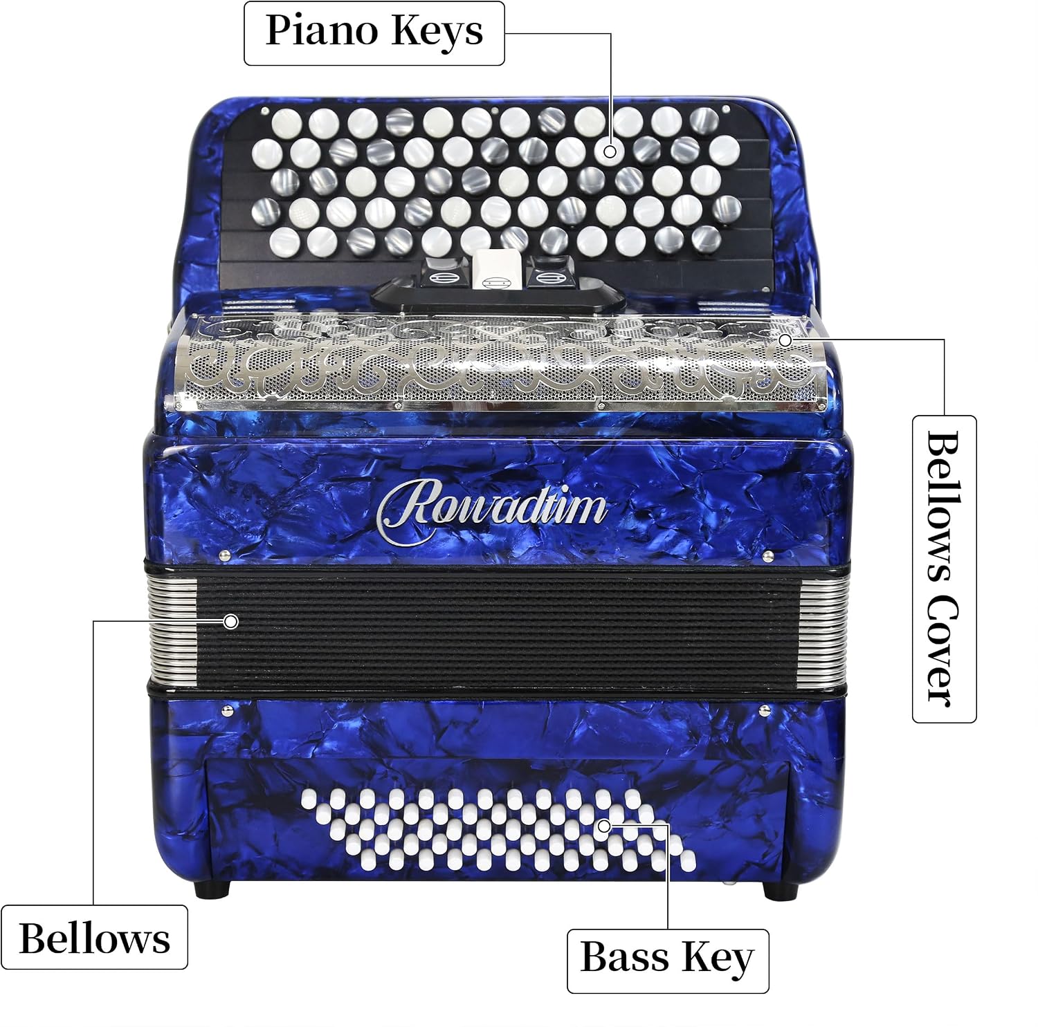 Accordion - 62 Key 60 Bass Professional Piano Model with Backpack & Strap | Lightweight, Portable Design for Beginners, Students & Adult Musicians (Blue)