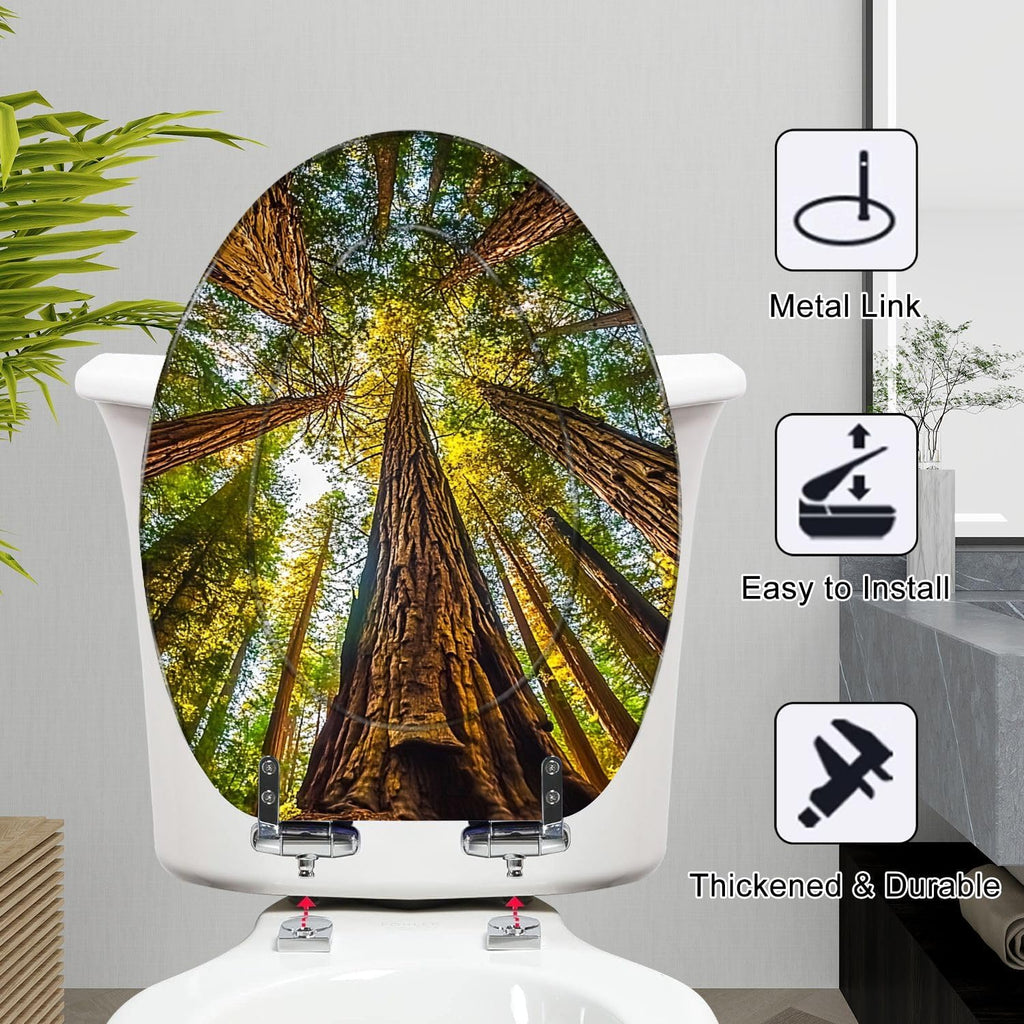 Elongated Toilet Seat Secuoia Forest Resin Toilet Seat Slow Quiet Close with Quick-Release Hinges Toilet Seat with Cover Easy to Clean Install