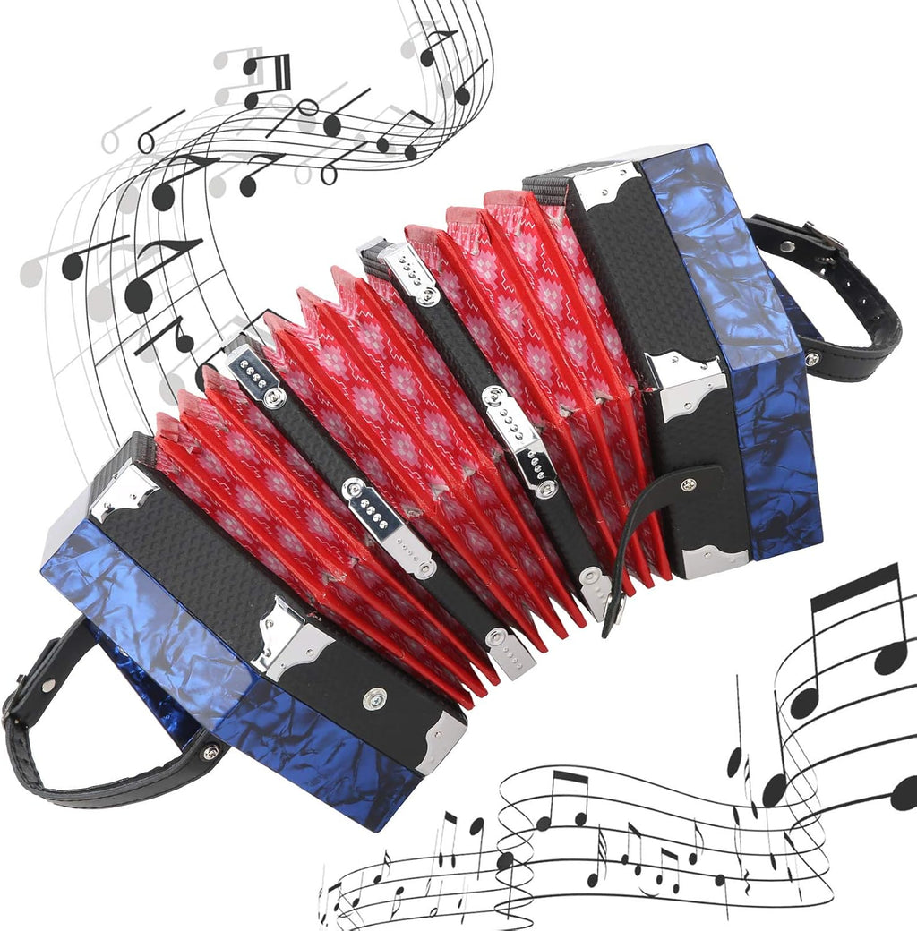 Accordian Instrument Concertina Instrument with an Adjustable Hand Strap with a Bag Professional Accordion Concertina, Accordion for Kids Beginners Adults Musical Instrument Supplies(Royal Blue)