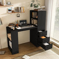 KEIKI L Shaped Computer Desk with 4-in-1 Charging Station, Office Desk with 3 Slide Drawers and 4-Tier Storage Shelves, Modern Wooden Corner Writing Desk for Home Office, Study, Bedroom, Black