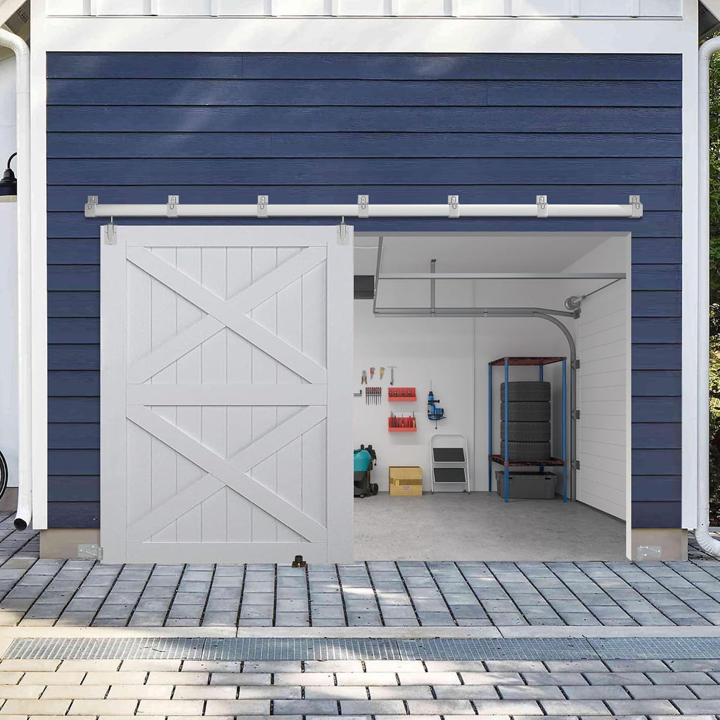 Exterior Barn Door Hardware, BARNSMITH 10FT Sliding Barn Doors Hardware Kit Heavy Duty Track for Indoor and Exterior Doors，Wall Mount Kit, Silver(NO Door, Hardware Only)