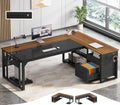 UPOSOJA 71 in Executive Desk with Power Outlets, Reversible L Shaped Computer Desk with File Drawers & Storage Shelves, Large Office Desk with Pegboard, Mobile CPU Stand, Modern Corner Desk (Walnut)