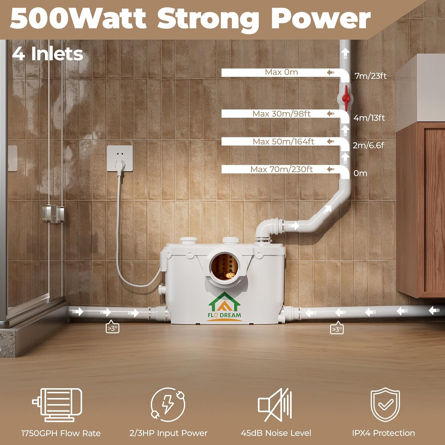 Macerating Toilet with Pump, Two-Piece Upflush Toilet For Basement, Powerful & Quiet Macerating Pump System With 3 Water Inlet & Ac Vent, 36ft Vertically, Elongated Bowl oct4