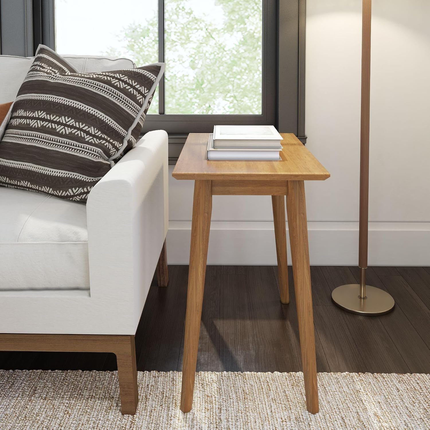 Plank+Beam Mid Century Modern Rectangular Side Table, End Table for Living Room, Wooden Bedside Table, Small End Table for Office Space, Pecan