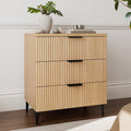 25.6' W Fluted Nightstand with 3 Drawer Dresser, Modern Wood Night Stands Bedside Table for Bedroom King/Queen Bed, End Table with Robot-Friendly Legs for Living Room,Entry (3 Drawers-1pcs-Natural)