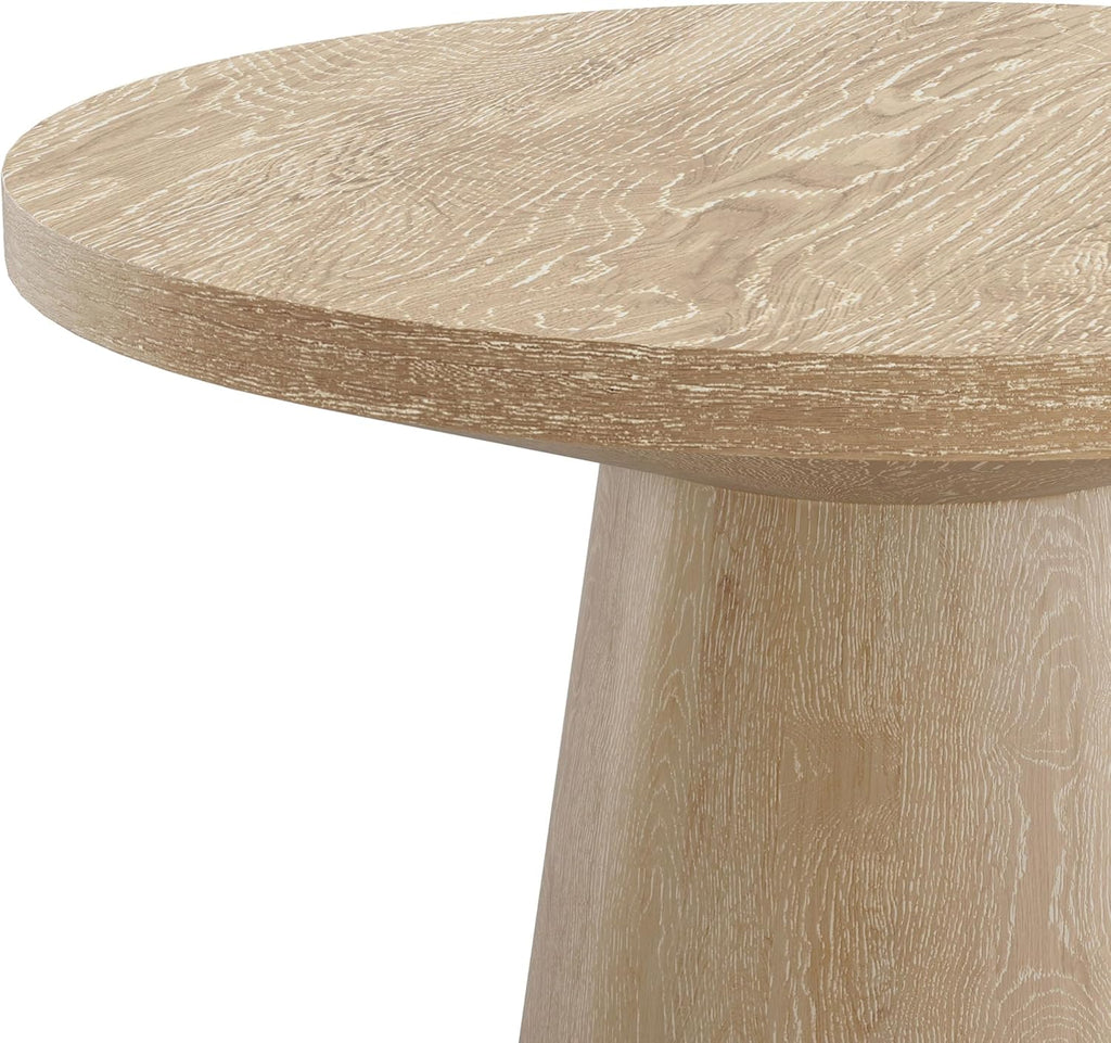 Furniture of America Crambel Modern Solid Wood 2-Piece Brown 29-inch Round End Table Set with Cone-Shaped Pedestal Base for Small Space, Living Room, Home Office, Oak