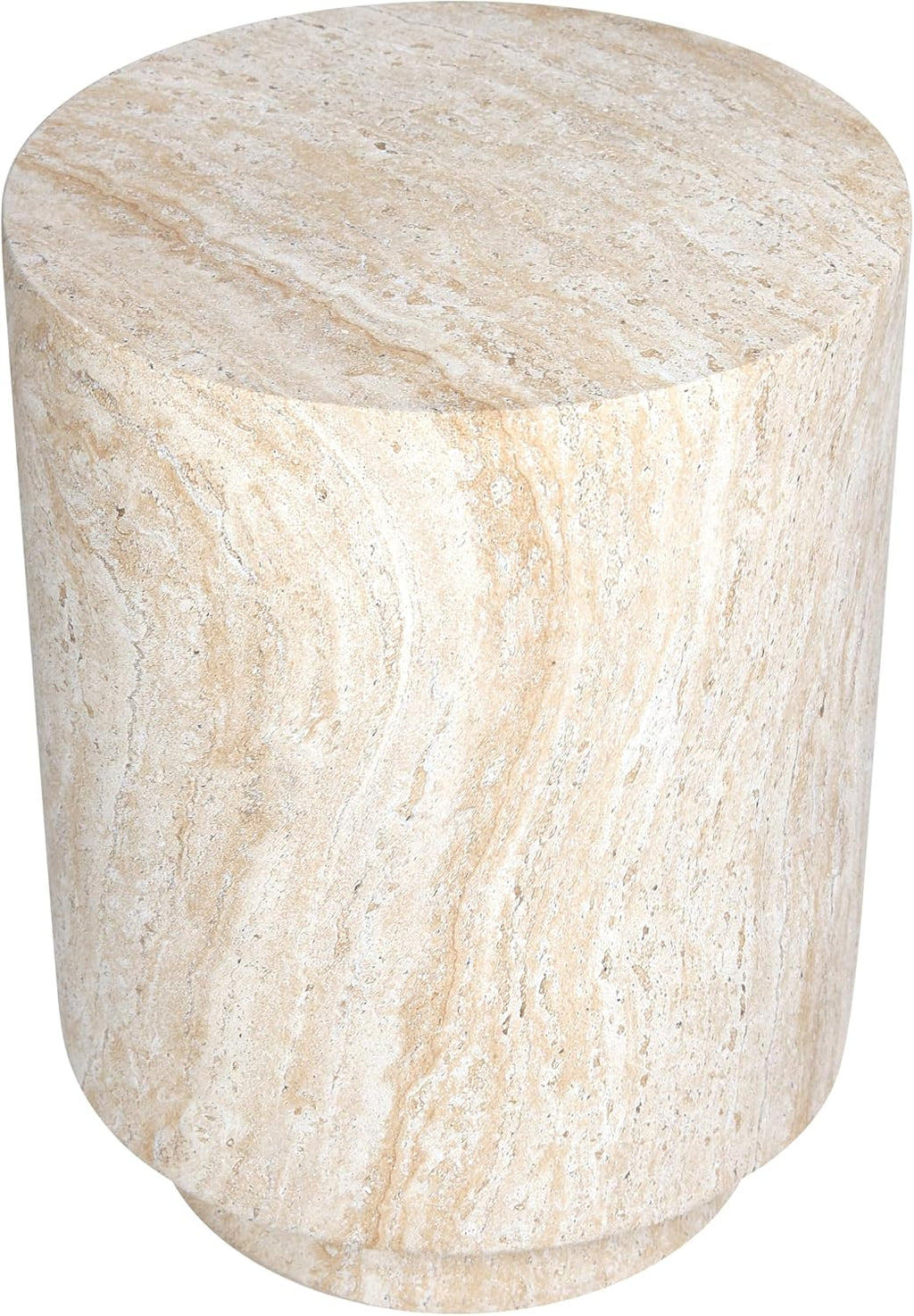 Empire Art Direct Cylinder Travertine Stone Finish Italian Design MgO Side Accent Table, Living Room, Bedroom & Office, 14.2'x14.2'x18.3'