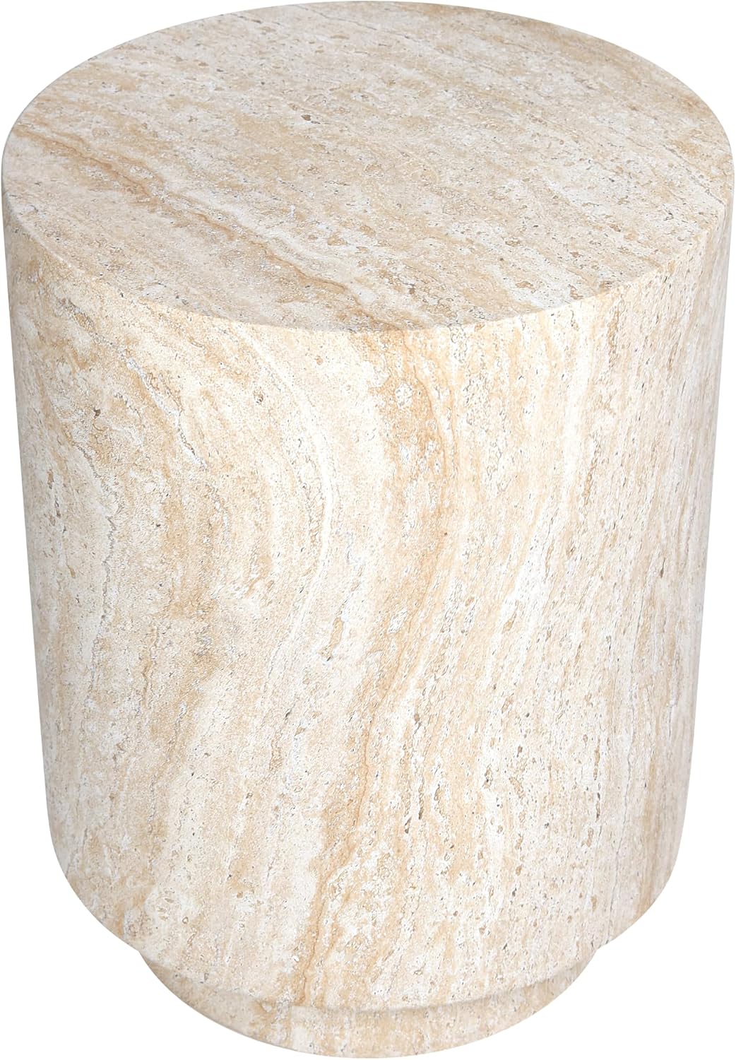 Empire Art Direct Cylinder Travertine Stone Finish Italian Design MgO Side Accent Table, Living Room, Bedroom & Office, 14.2'x14.2'x18.3'