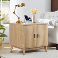 Fluted End Table with Charging Station, 2 Door Side Table with Storage, Mid Century Modern Nightstand for Bedroom Bedside, Living Room Couch Sofa, Office, Desk Side Table for Small Spaces-Natural