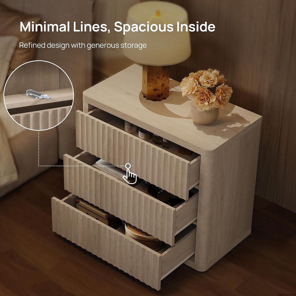 SICOTAS Night Stand Set 2 - Oversized Extra Large Bedside Table Modern Side Table with Storage Fluted 3 Drawer Nightstand 27.5' W End Tables Dorm Room Nightstands for Bedroom Sofa Couch Home Office