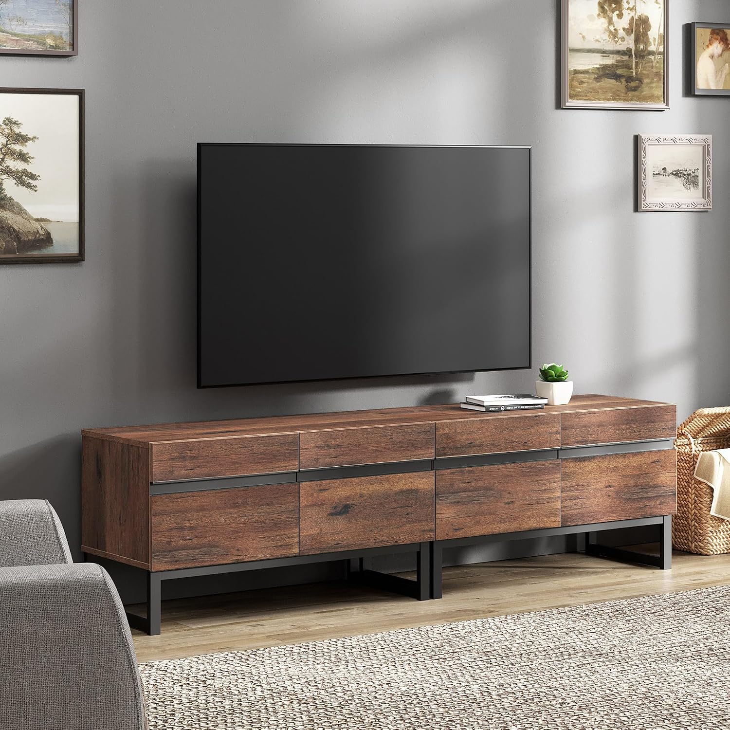 WAMPAT TV Stand and End Table Set of 3, 70 Inch TV Stand and 2 End Table Set with 2 Drawers for Living Room, Entertainment Center, Console TV Table Living Room Table Sets,Brown