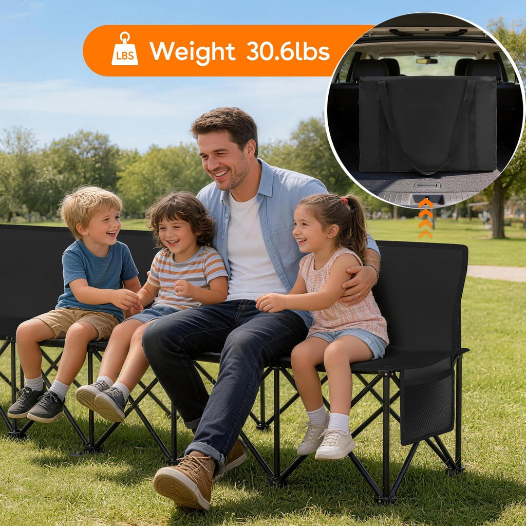 Suteck 8 Seats Soccer Bench, Portable Team Bench with 17.3'x 17.3' Individual Seats, 600D Oxford Fabric & Side Pockets, Heavy Duty Outdoor Folding Bench for Sports, Camping, Patio & Park Events