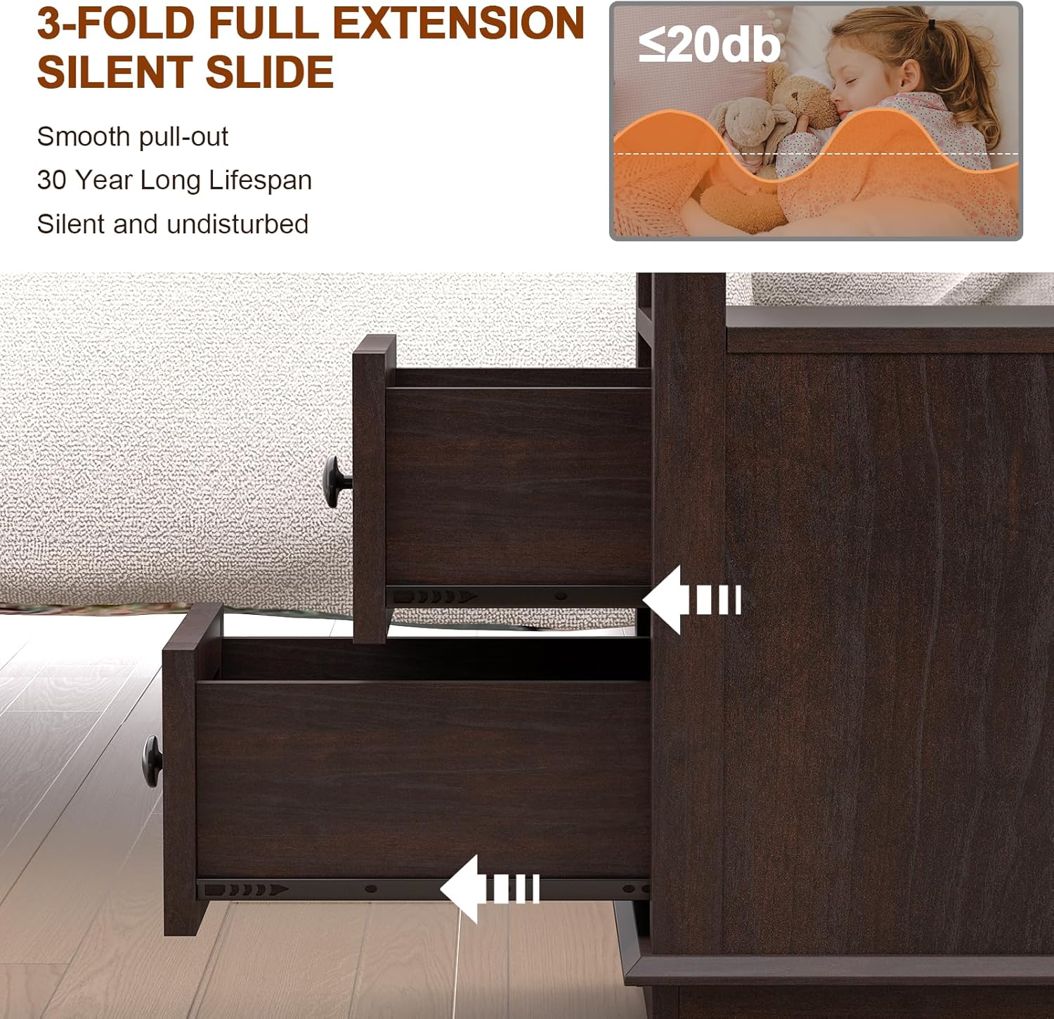 HIFYOBRO Narrow End Table with Flip Top Charging Station, Side Table with 2 Drawers, Type-C & USB Port & Power outlets, Wooden Storage Cabinet, Side Table with Storage for Living Room Bedroom