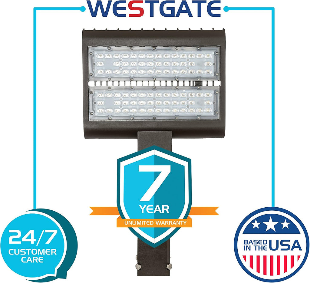 Westgate Lighting Outdoor LED Flood Light Fixture Slip Fitter Mount - Shoebox Street Area Parking Pole Security Floodlights - 120-277V - IP65 (100 Watt 3000K Warm White Dark Bronze)