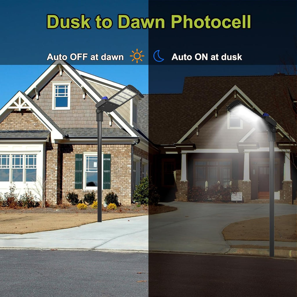 400W LED Shoebox Light 60000LM 5700K, Dusk to Dawn Photocell Outdoor Street Area Lighting, Super Bright Commercial Parking Lot Pole Light Fixture, Slip-Fitter Mount, IP65 Waterproof