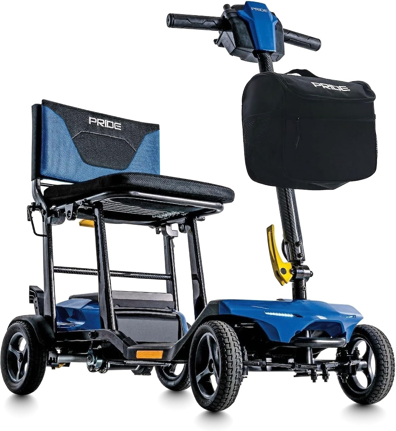 Pride Mobility Go-Go Super Portable 4-Wheel Folding Travel Mobility Scooter – 300 lbs Capacity, 4.5 mph, Airline-Approved Lithium Battery – for Seniors, Adults – Lightweight & Compact (True Blue)