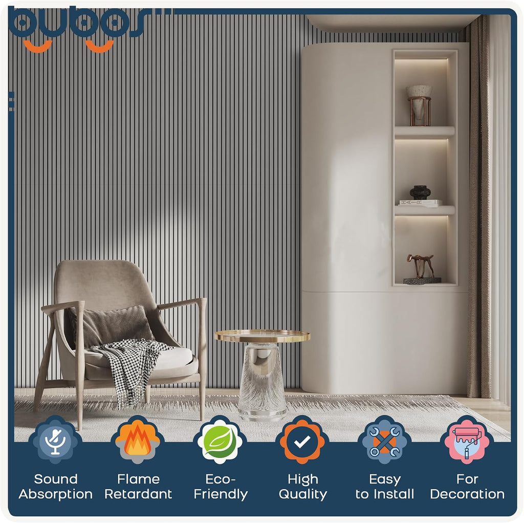 BUBOS 10 Pack Large Acoustic Panels, 48'X 12'X 0.4' Sound Proof Panels for Walls,Decorative Self-Adhesive Acoustical Wall Panels,3D Slat Sound Panels for Home Office Studio (White 01)