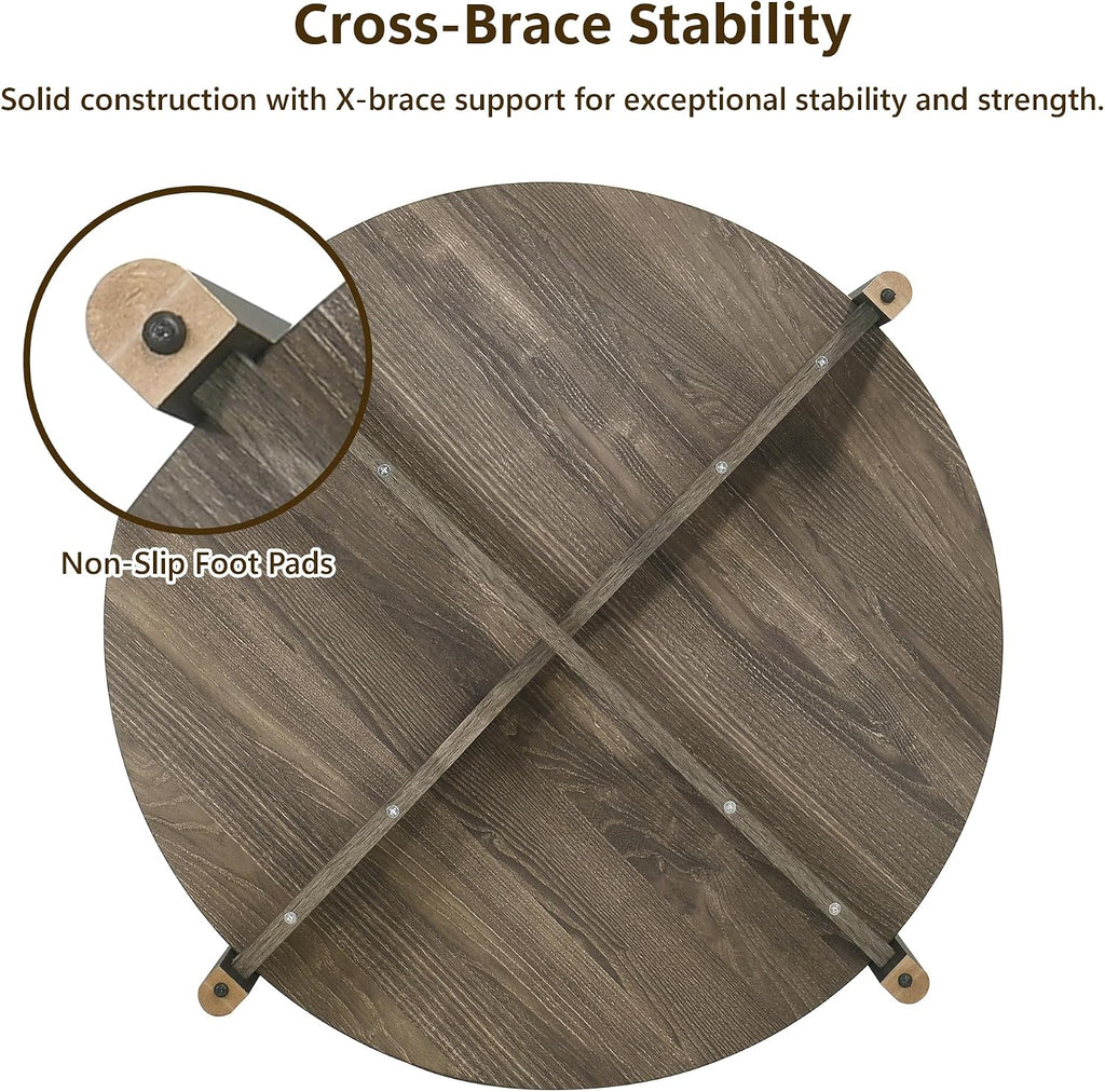 Round Coffee Table Set of 2, 34.4' Modern Wood Coffee Table and Side Table, Sturdy X-Brace Frame, 2 Piece Coffee Table for Living Room, Home Office