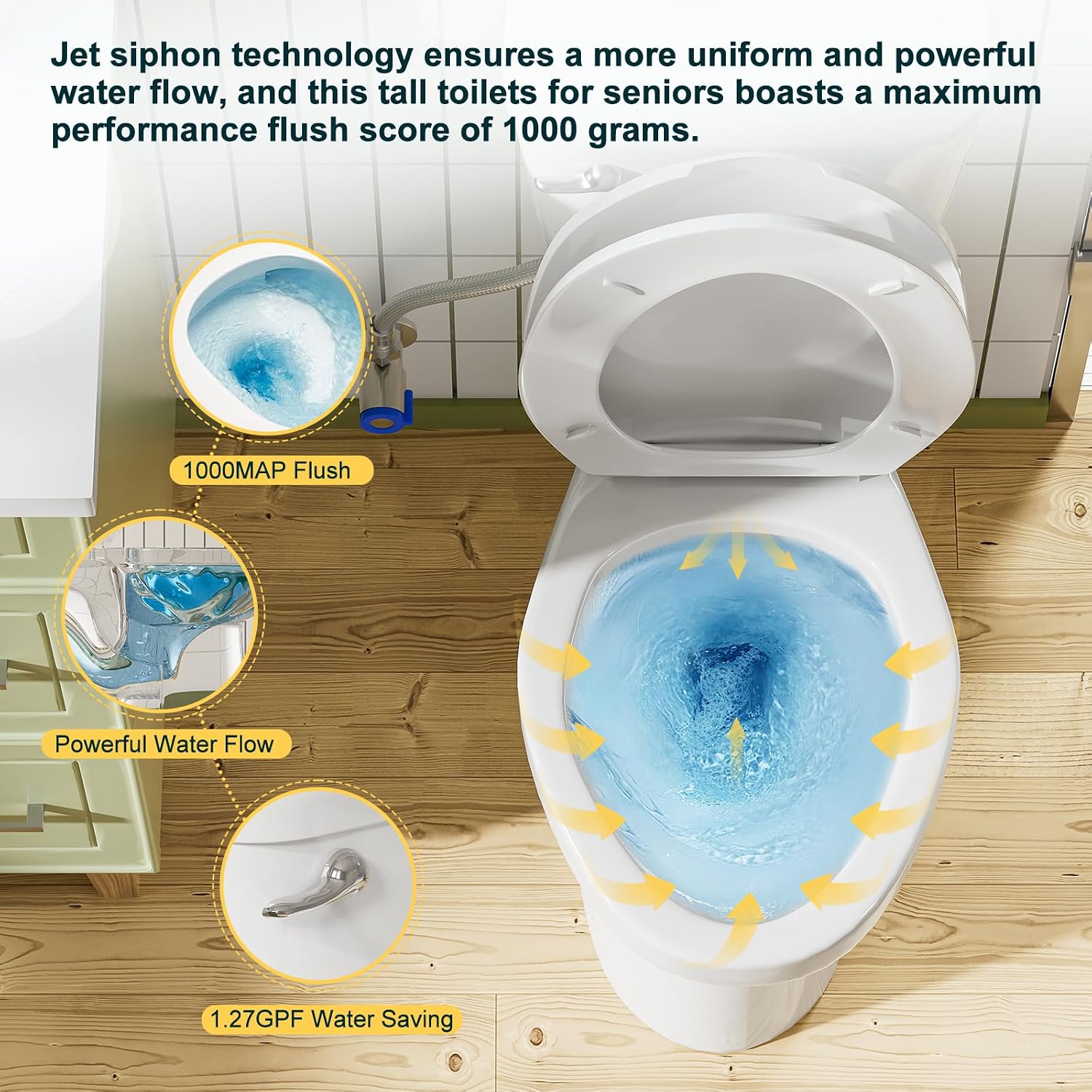 Simple Project 21' Elongated Extra Tall Toilets, Standard 12' Rough in Bathroom Toilet & Powerful Single Flush 1.28gpf High Toilet With Comfortable Soft Closing Seat, Ideal for Seniors, Handicap, Tall
