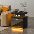 Smart Night Stand with Charging Station, Modern Black Nightstand with 24 Color Lights and 2 Drawers, LED Bedside Tables with Auto Senor,High Gloss End Side Table for Bedroom