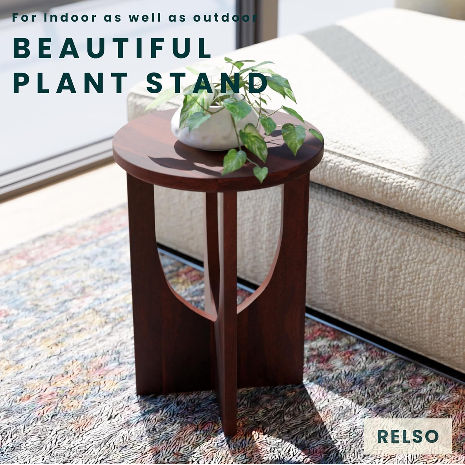 Relso Stupa Solid Wood End Table – 22' Tall Round Side Table for Living Room or Bedroom, Handcrafted Accent Table in Walnut Finish, Easy Assembly, Modern Minimalist Design for Small Spaces