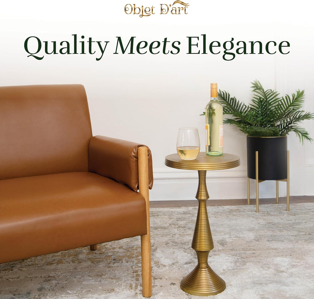 OBJET D'ART Small Round Gold End Tables, Alexandria, 21'' Height, Vintage Metal Accent, Side, Pedestal, Coctail and Drink Tables for Living Room and Small Spaces