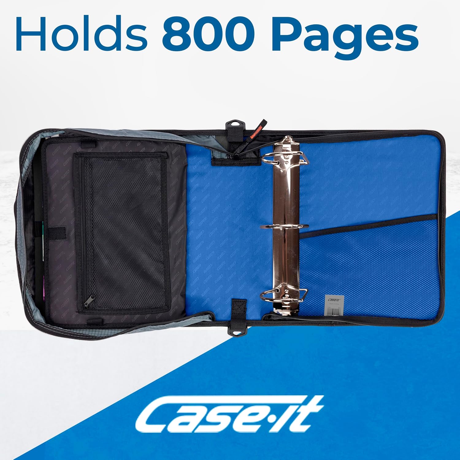 Case-it King Sized Zip Tab School Zipper Binder | 4-Inch D-Rings, 800 Sheet Capacity, 5-Subject Expanding File Folder, Multiple Pockets & Storage Organizer, Shoulder Strap | D-186 Midnight Blue|4 Pack