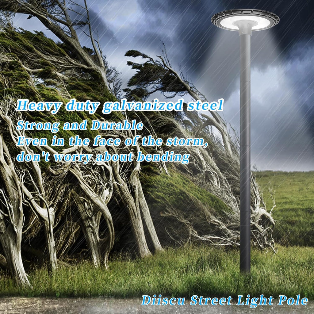Street Light Pole 13ft Tall, Gray Outdoor Galvanized Heavy-duty Metal Solar Street Lamp Post, Suitable for Outdoor Street Courtyard Parking Lot Lighting Fixtures with Mounting Rebar Cage (13 FT 76mm)