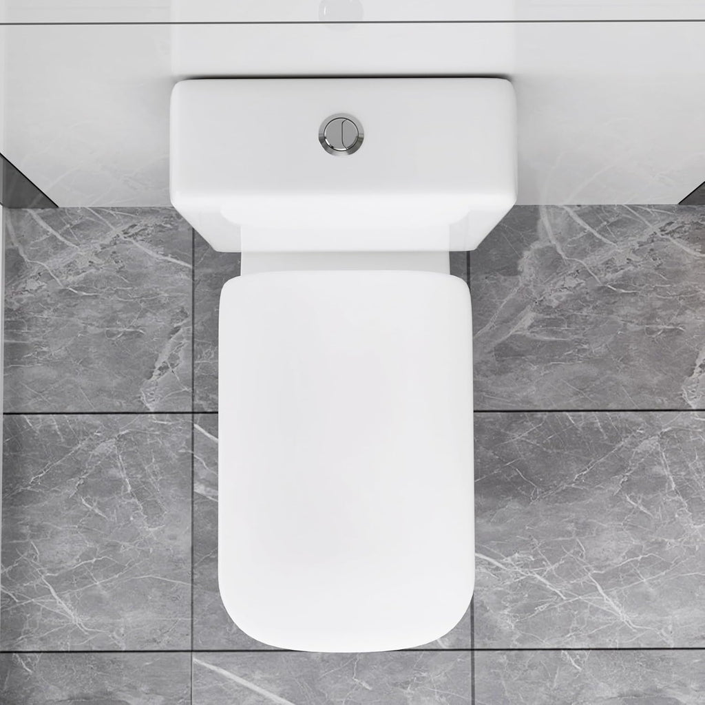 WinZo WZ5813 Rear Outlet Toilet Two Piece Square Design with Dual Flush 1.1/1.6 GPF P Trap Wall Discharge for Bathroom, White